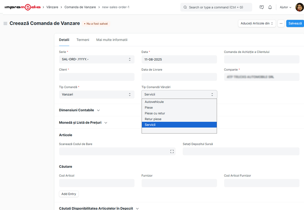 Impromedia-ERPNEXT-Comenzi de Vanzari