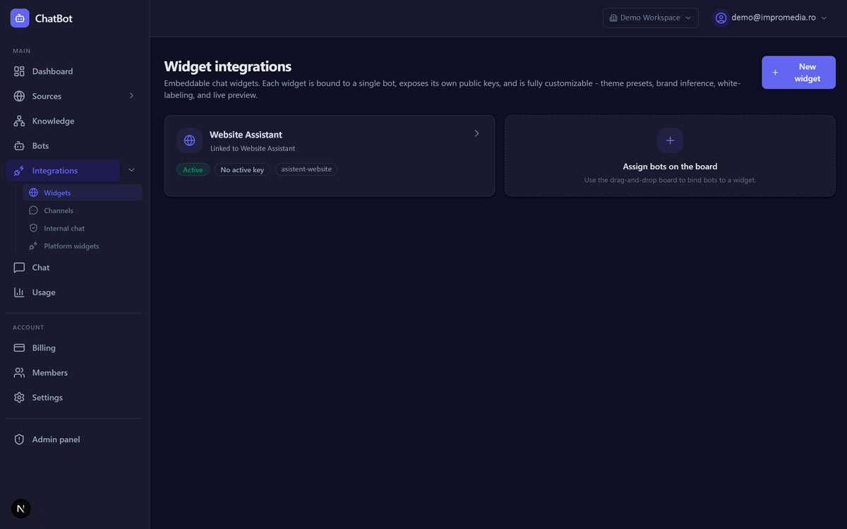 Widget AI integrabil în website